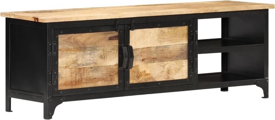 The Living Store TV-meubel IndustriÃle Stijl 120 x 30 x 40 cm Handgemaakt Mangohout Staal TV-meubel Industrieel Design Mangohout Metalen Frame Tv Stand - Foto 2