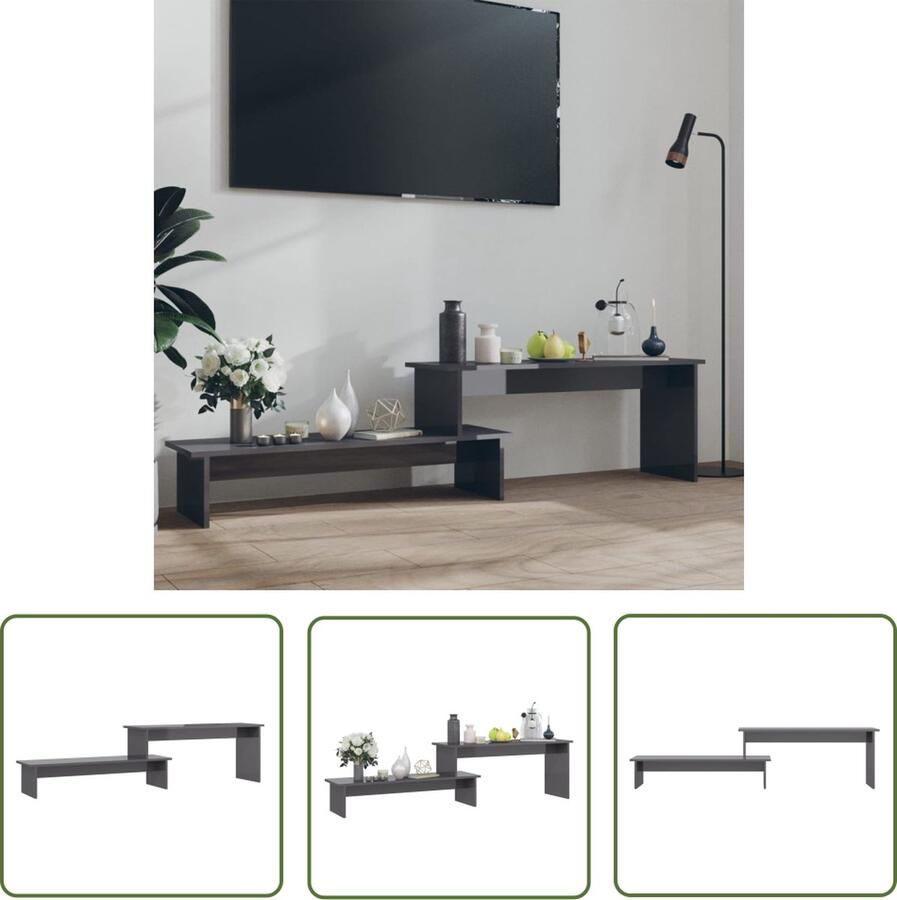 The Living Store IndustriÃle Televisiemeubel 180 x 30 x 43 cm Hoogglans Grijs Televisiescherm Industrieel Meubilair Houten Kast Tv Stand Salontafel - Foto 2