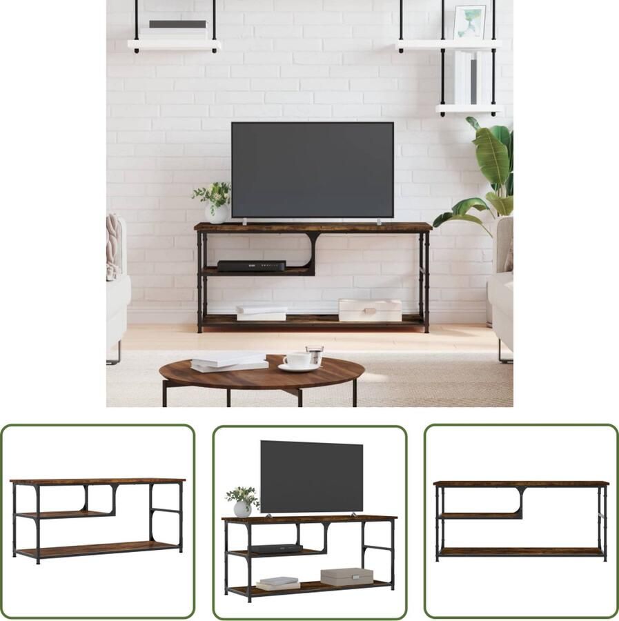 The Living Store vidaXL Industrieel Meubilair Tv Kast Tv-meubel 103x38x46 5 cm bewerkt hout staal gerookt eikenkleur Houten Tv Stand Televisiescherm Standaard Salontafel - Foto 2