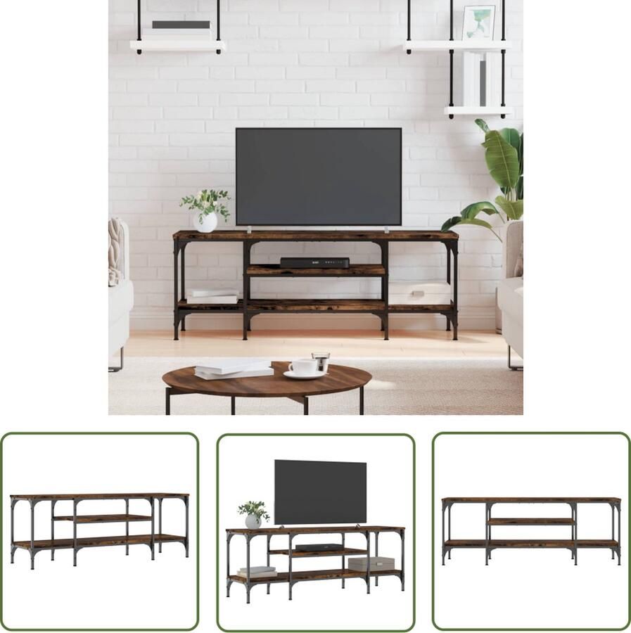 The Living Store vidaXL Industrieel Meubilair Tv Kast Tv-meubel 121x35x45 cm bewerkt hout en ijzer gerookt eikenkleur Houten Tv Stand Gerookte Eik Salontafel - Foto 2