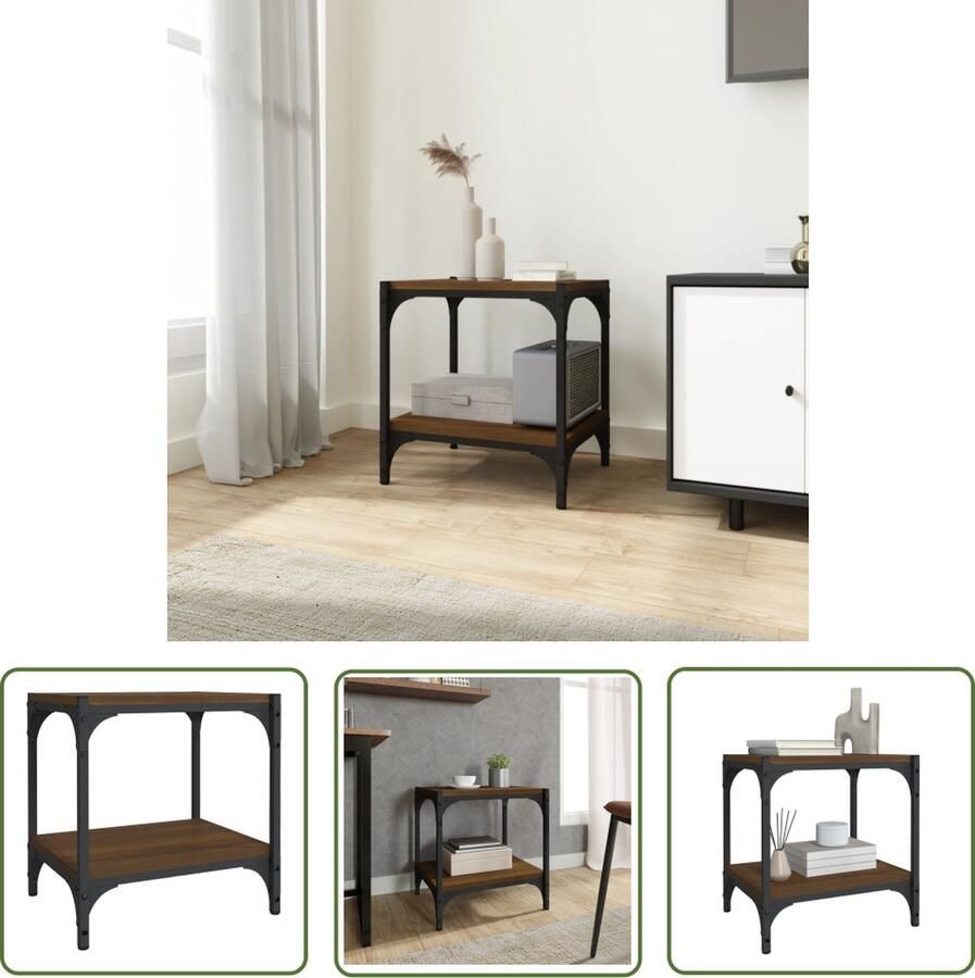 The Living Store vidaXL Tv-meubel 40x33x41 cm bewerkt hout en staal bruin eikenkleur Tv-meubel Industrieel Meubilair Houten Tv-kast Bruine Eiken Meubilair Tv Kast - Foto 2