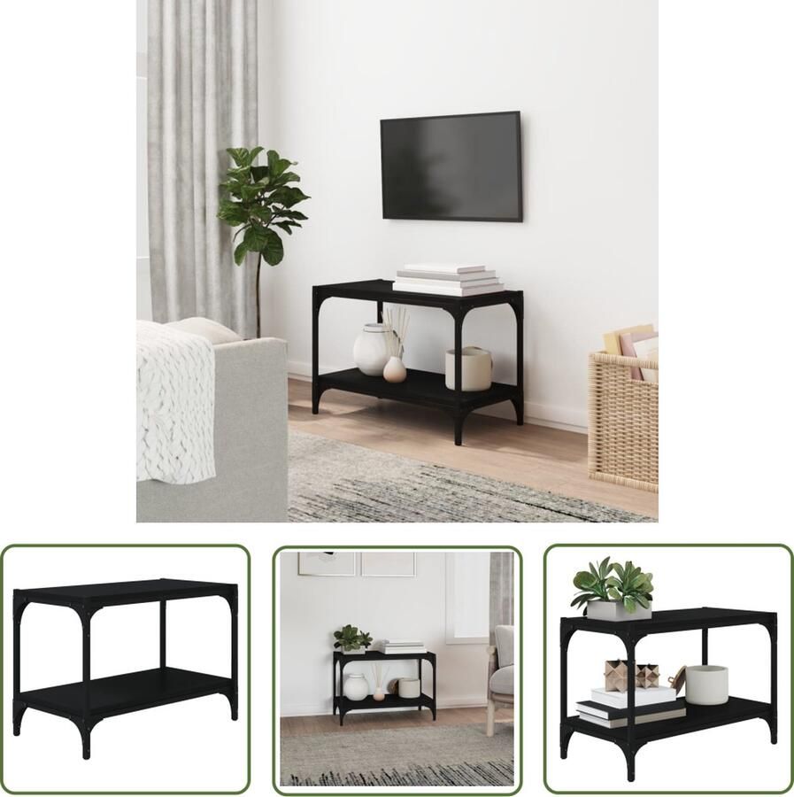 The Living Store vidaXL Industrieel Meubilair TV-meubel Tv-meubel 60x33x41 cm bewerkt hout en staal zwart Houten Tv-stand Zwart Tv-meubel Tv Kast - Foto 2