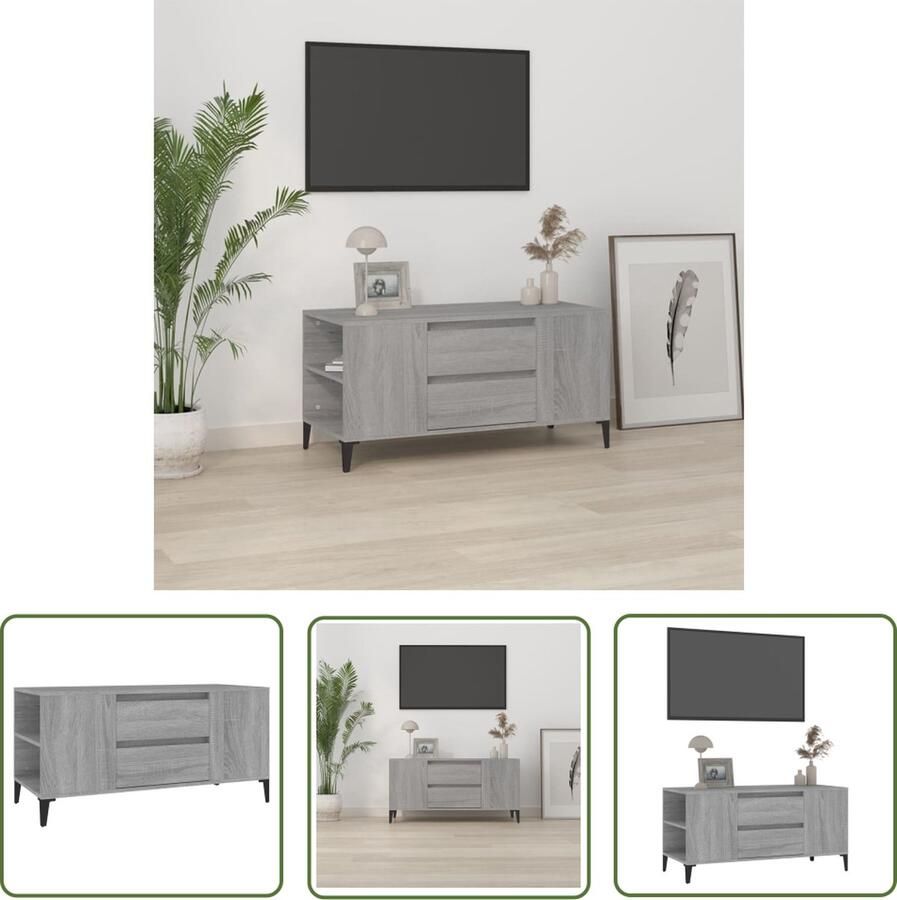 The Living Store vidaXL Tv-meubel 102x44 5x50 cm bewerkt hout grijs sonoma eikenkleurig Tv-meubel Industrieel Tv-meubel Houten Tv-stand Grijze Tv-bank Salontafel - Foto 2