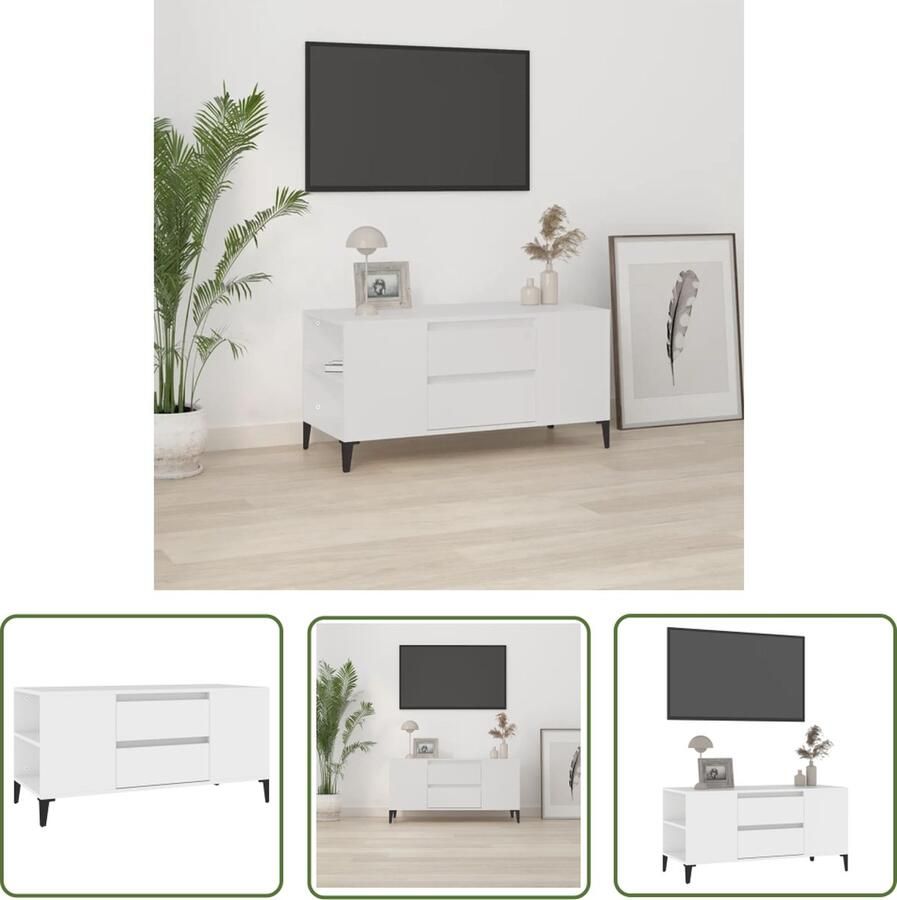 The Living Store Tv-meubel Industrieel 102 x 44.5 x 50 cm Wit Hout Metaal Tv-meubel Industrieel Tv-meubel Houten Tv-stand Wit Tv-meubel Tv Kast - Foto 2
