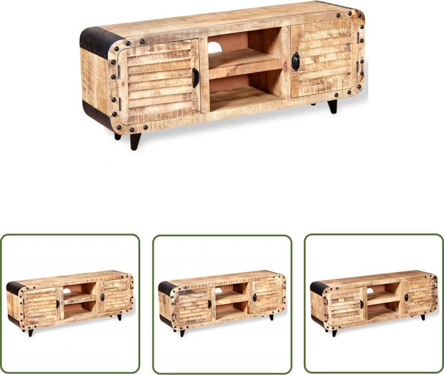 The Living Store tv-meubel industriÃle stijl 120x30x50 cm massief mangohout bruin zwart Tv-meubel Industrieel Tv-meubel Mangohouten Tv-stand Salontafel Mediabox