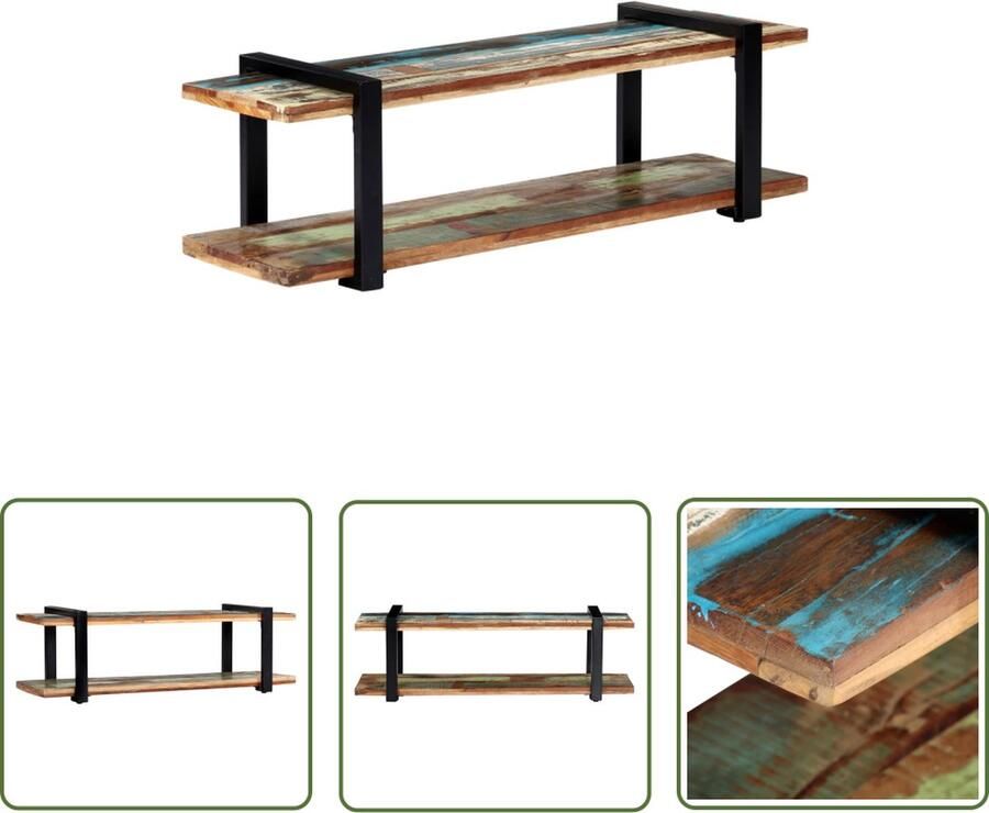The Living Store Tv-meubel IndustriÃle Stijl 130x40x40 cm Massief gerecycled hout en gepoedercoat ijzer Tv-meubel Industrieel Tv-meubel Houten Tv-meubel Vintage Tv-stand Recyceld Hout Meubilair - Foto 2