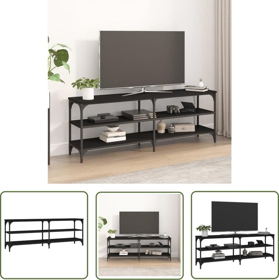 The Living Store TV-meubel Industrieel 140x30x50 cm 3 Open schappen Verstelbare poten Zwart Tv-meubel Industrieel Tv-meubel Zwart Tv-meubel Tv-tafel Salontafel - Foto 2