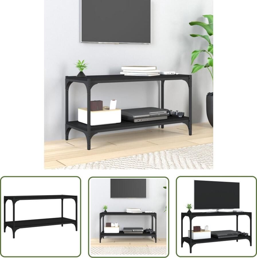 The Living Store Industrieel TV-meubel 80 x 33 x 41 cm Zwart hout en staal Tv-meubel Industrieel Tv-meubel Zwarte Tv-stand Houten Tv-meubel Metalen Tv-meubel - Foto 2