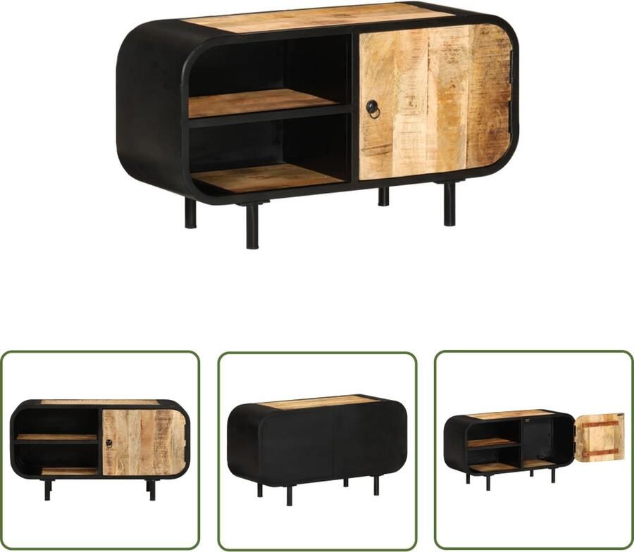 The Living Store Tv-meubel IndustriÃle Stijl 90x30x48 cm Ruw Mangohout en IJzer Tv-meubel Industrieel Tv-meubel Mangohouten Tv-standaard Houten Tv-meubel Salontafel - Foto 2