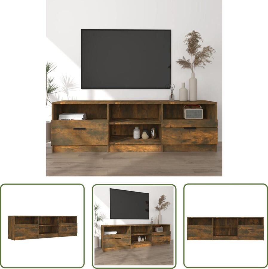 The Living Store vidaXL Industrieel Tv Meubilair Tv Kast Tv-meubel 150x33 5x45 cm bewerkt hout gerookt eikenkleurig Houten Tv Kast Bruine Tv Kast Gerookte Eiken Tv Kast - Foto 2