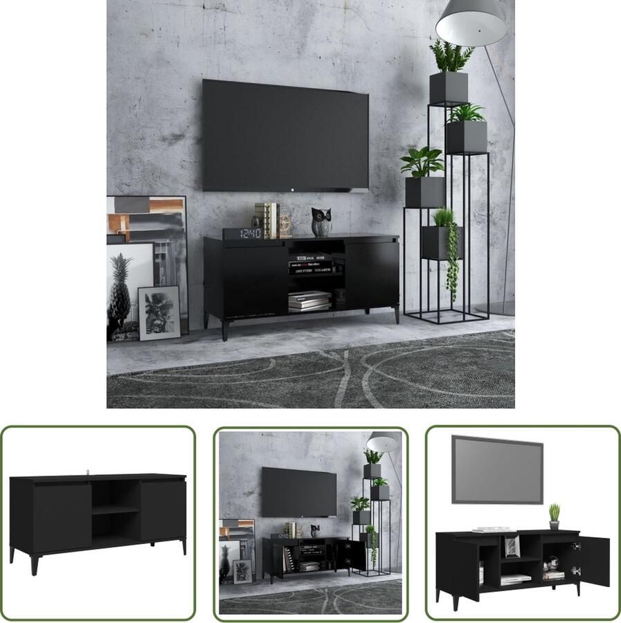 The Living Store TV-meubel IndustriÃle Stijl 103.5 x 35 x 50 cm 4 Metalen Poten Tv-meubel Industriele Meubels Houten Tv-meubel Zwart Tv-meubel Media Kast - Foto 2