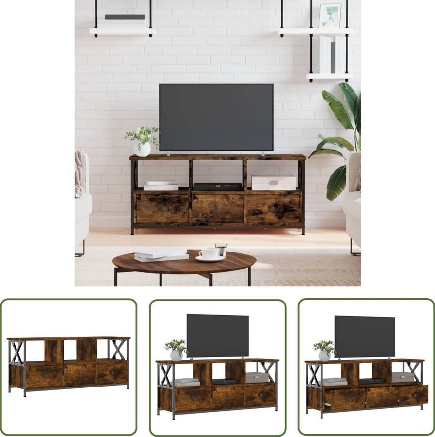 The Living Store vidaXL Industriele Tv Kast Tv Kast Tv-meubel 102x33x45 cm bewerkt hout en ijzer gerookt eikenkleur Houten Tv Kast Media Kast Salontafel - Foto 3