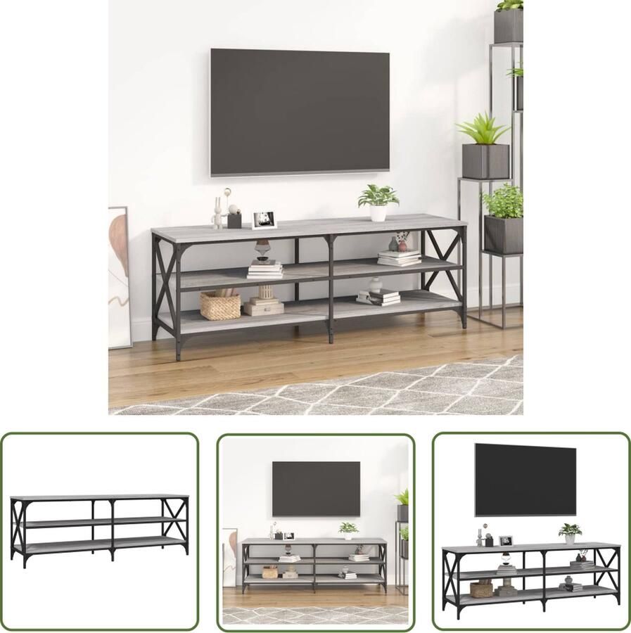 The Living Store TV-meubel Industrieel Grijs Sonoma eiken 140 x 40 x 50 cm Duurzaam hout met ijzeren frame Tv-meubel Industriële Tv-kast Houten Tv-stand Salontafel Media Lowboard - Foto 2