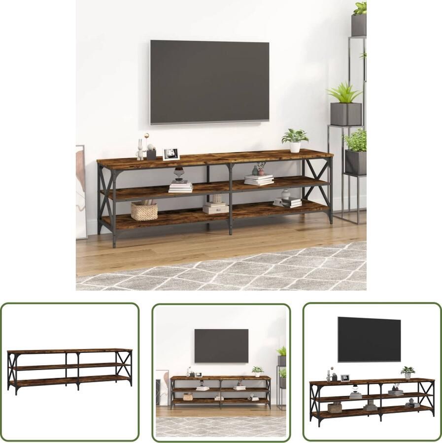 The Living Store Tv-meubel Industrieel 160 x 40 x 50 cm Gerookt eiken Duurzaam materiaal Tv-meubel Industriële Tv-kast Houten Tv-stand Bruine Tv-bank Vintage Tv-meubel - Foto 2
