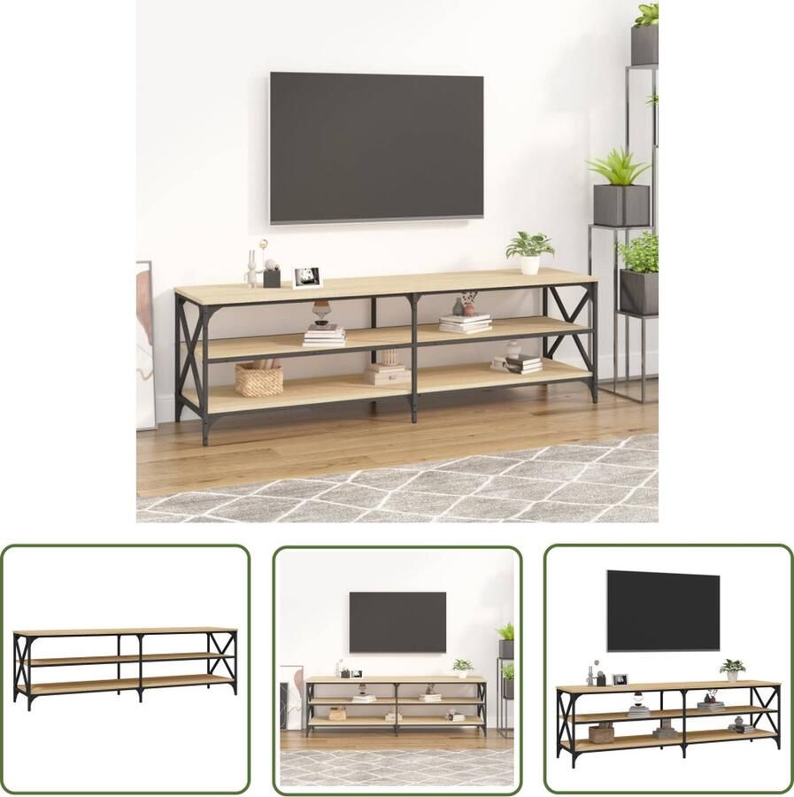 The Living Store Tv-meubel Industrieel 160 x 40 x 50 cm Sonoma Eiken hout en ijzer Tv-meubel Industriële Tv-kast Vintage Tv-meubel Houten Tv-stand Tv-tafel - Foto 2