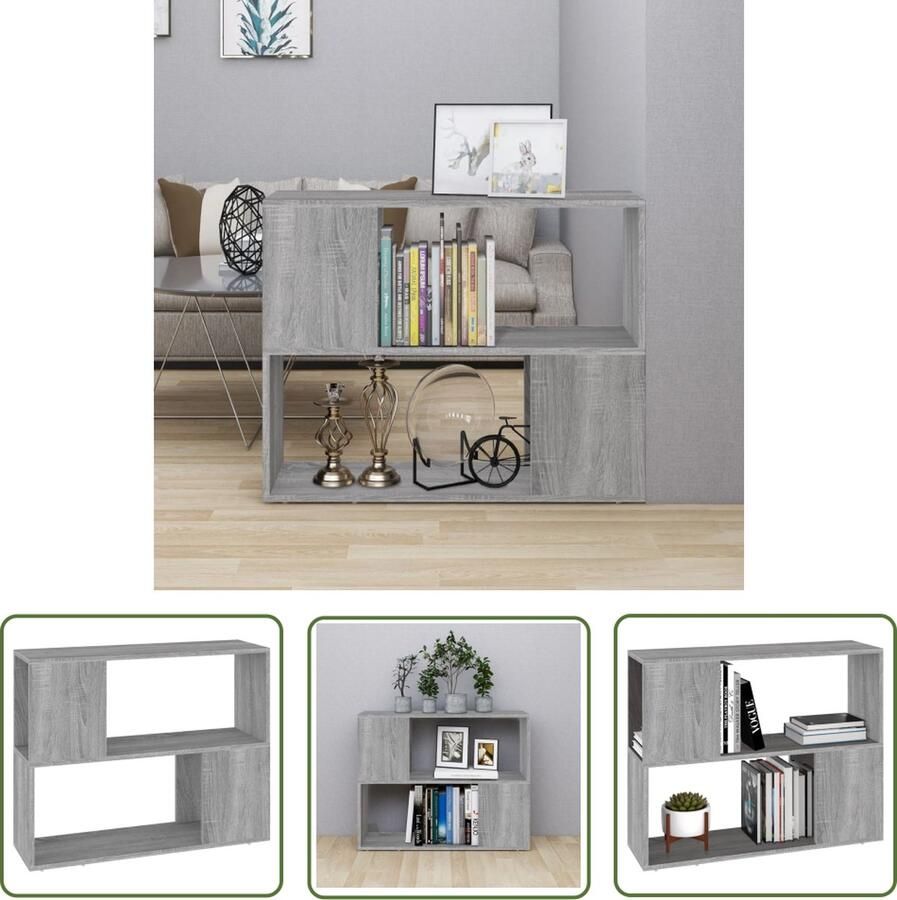 The Living Store Boekenkast en Kamerscherm Grijs Sonoma Eiken 80 x 24 x 63 cm Stevig materiaal voldoende opbergruimte en veelzijdige functie Boekenkast Kamerscherm Grijze Boekenkast Houten Boekenkast Tv Stand