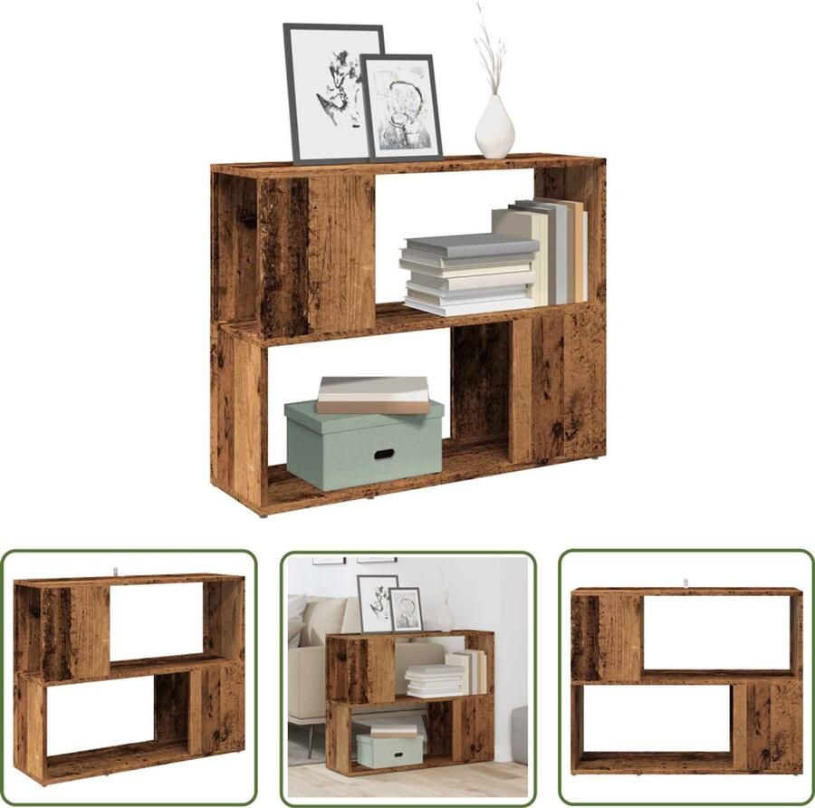 The Living Store vidaXL Boekenkast kamerscherm 80x24x63 cm oud houtkleurig Boekenkast Kamerscherm Houten Kast Vintage Stijl Opslagmogelijkheid