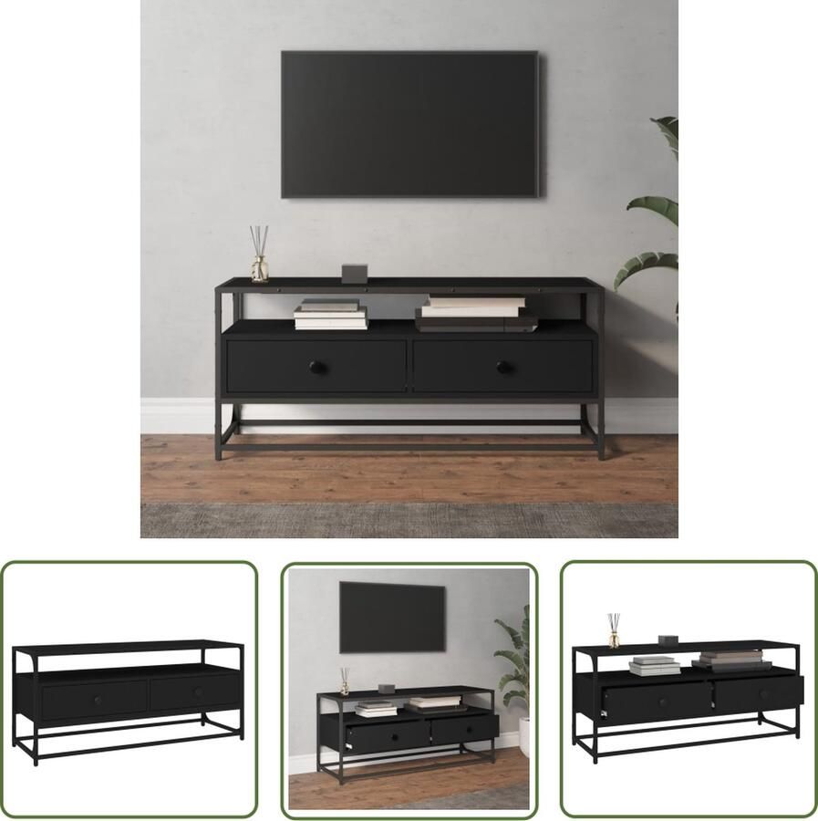 The Living Store TV-meubel Trendy Kast met Lades Stevig Blad Metalen Voeten Zwart 100 x 35 x 45 cm Tv-meubel Kast Salontafel Houten Tv-standaard Media Kast - Foto 2
