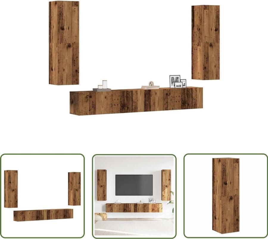The Living Store vidaXL Kast Voor Televisie Tv Kast Tv-wandkasten 4 st bewerkt hout oud houtkleurig Wandkast Houten Kast Opbergkast