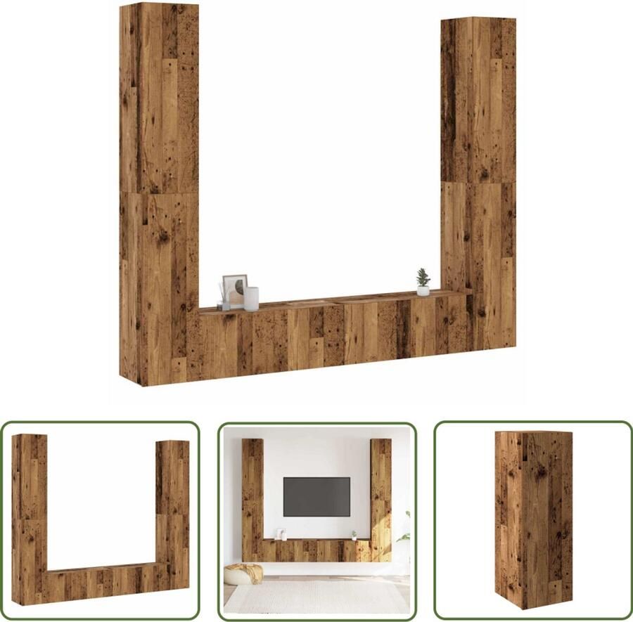 The Living Store vidaXL Kast Voor Tv Kast Tv-wandkasten 6 st bewerkt hout oud houtkleurig Wandmontage Houten Tv Kast Media Kast
