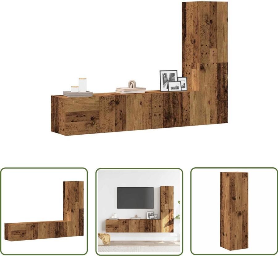 The Living Store vidaXL Kastje Tv Kast Tv-wandkasten 3 st bewerkt hout oud houtkleurig Media Kast Houten Kast Wandkast