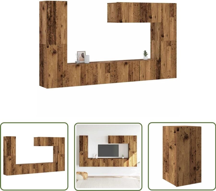 The Living Store vidaXL Kastje Tv Kast Tv-wandkasten 7 st bewerkt hout oud houtkleurig Houten Kast Wandkast Media Kast