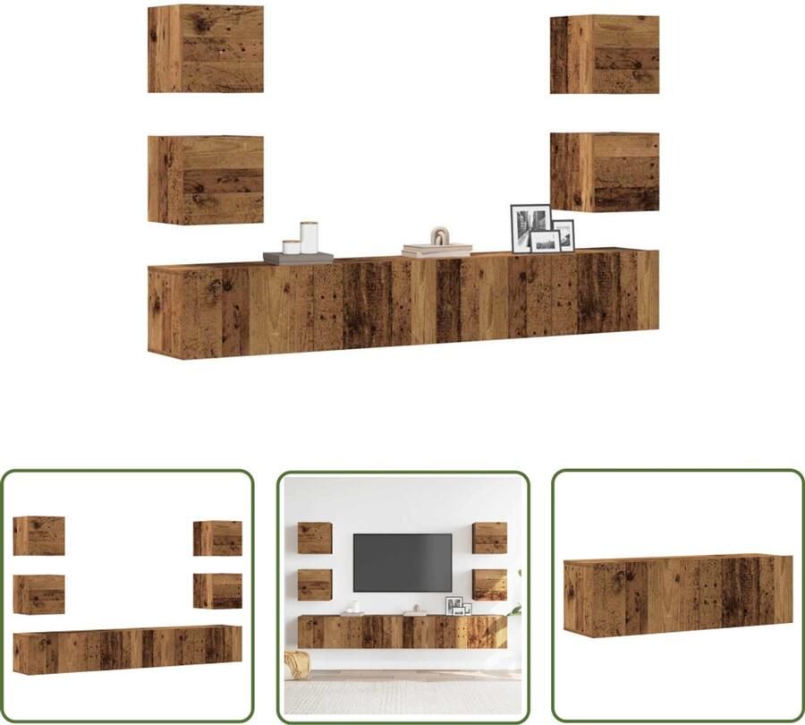 The Living Store vidaXL Kastjes Tv Kast Tv-wandkasten 6 st bewerkt hout oud houtkleurig Houten Kast Media Kast Wandmontage