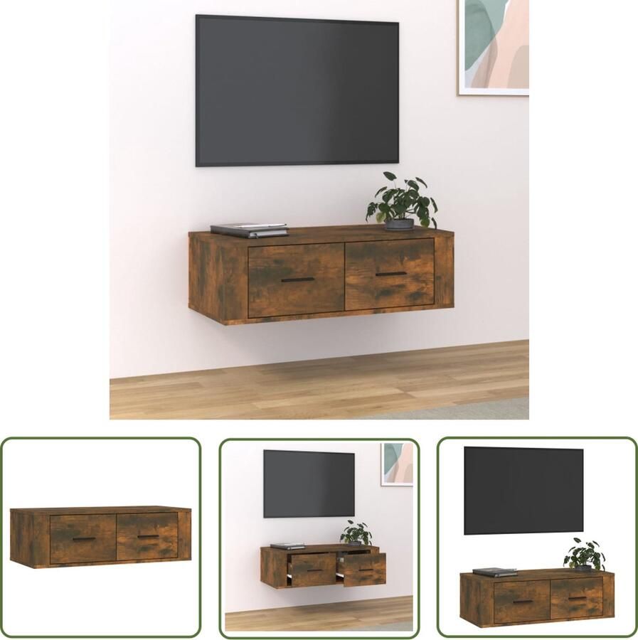 The Living Store vidaXL Klassiek Tv-meubel Tv-hangmeubel 80x36x25 cm bewerkt hout gerookt eikenkleurig Wandmontage Tv-meubel Houten Tv-meubel Bruine Tv-kast - Foto 2