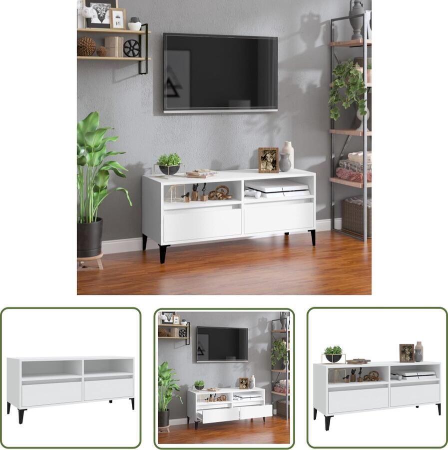 The Living Store Klassieke TV-kast 100 x 34.5 x 44.5 cm Duurzaam hout Wit Tv-kast Klassieke Tv-kast Houten Tv-kast Wit Tv-kast Media Kast - Foto 2