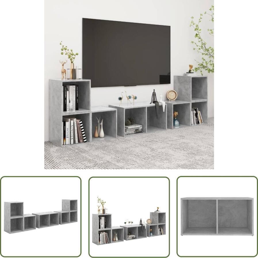 The Living Store TV-meubelset Betongrijs Klassiek design Praktisch opbergmeubel Horizontaal of verticaal te plaatsen Eenvoudig schoon te maken Montage vereist Inclusief 6 tv-meubels