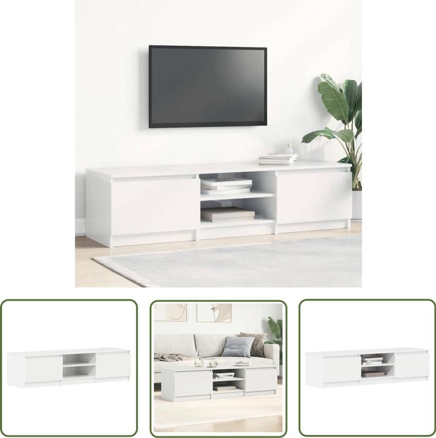 The Living Store TV-meubel Klassiek TV-standaard Afmetingen- 140x40x35.5 cm Kleur- Hoogglans wit Materiaal- Bewerkt hout Tv-meubel Klassieke Tv-standaard Houten Tv-meubel Tv-kasten Media-kast - Foto 3