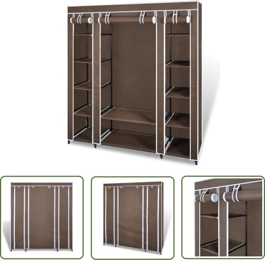 The Living Store vidaXL Kledingkast Draagbare Kast Kledingkast met vakken en stangen 45x150x176 cm stof bruin Opbergkast Kast Bruin Stofkast - Foto 2
