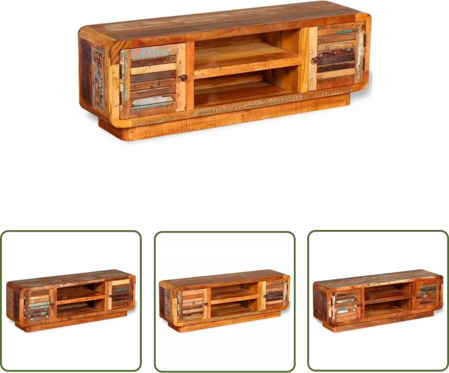 The Living Store Tv-meubel Antieke Stijl Hout 120x30x40 cm Gerecycled Handgemaakt TV-meubel Landelijk Design Vintage Meubel Houten Tv Kast Retro Tv Stand