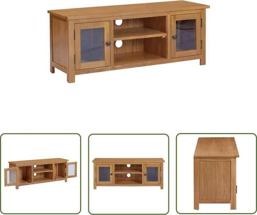 The Living Store Rustiek Eikenhouten TV-meubel 110 x 35 x 44 cm 2 deuren 2 schappen Tv Kast Landelijke Tv Kast Eiken Tv Kast Rustic Tv Stand Vintage Tv Cabinet - Foto 2