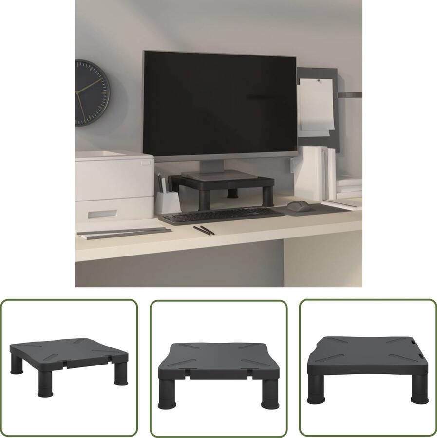 The Living Store Monitorstandaard Opbergruimte Stressverlagende Functie Verstelbare Hoogte 33.5 x 34 x 5.5 7.5 10.5 cm Zwart HIPS Materiaal Monitorstandaard Laptop Stand Computer Accessoires Ergonomic Bureaustuif - Foto 2