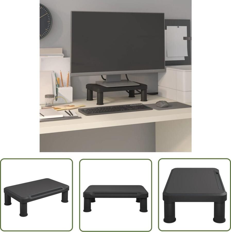 The Living Store Monitorstandaard zwart HIPS 38 x 24 cm verstelbare hoogte Monitorstandaard Laptop Stand Computerstandaard Ergonomic Werkplek Organisatie - Foto 2