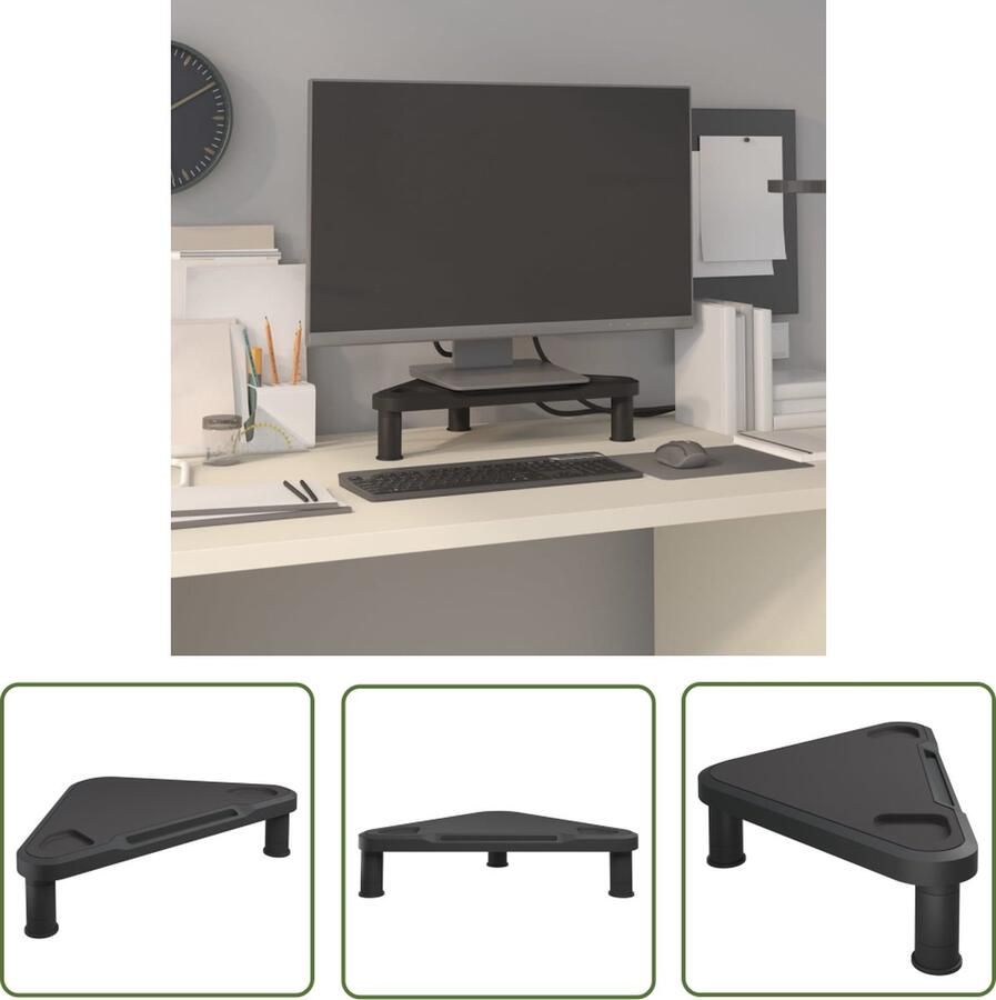 The Living Store Monitorstandaard Hoekontwerp Verstelbare hoogte HIPS 49 x 28 x 5.5 7.5 10.5 cm Zwart Monitorstandaard Laptop Stand Computer Accessoires Bureaublad Organizer Ergonomic Office - Foto 2