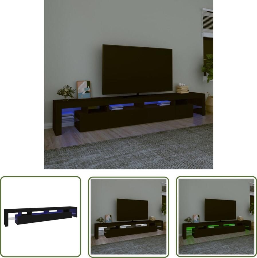 The Living Store TV-meubel LED-verlichting Zwart 260 x 36.5 x 40 cm Bewerkt hout Tv Meubel Led Tv Meubel Houten Tv Kast Zwarte Tv Kast Woonkamer Meubilair