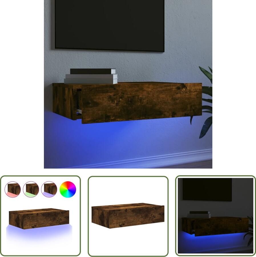 The Living Store TV-meubel LED-verlichting gerookt eiken 60x35x15.5 cm praktisch materiaal Tv Meubel Led Tv Meubel Houten Tv Meubel Bruine Tv Meubel Salon Meubilair - Foto 2