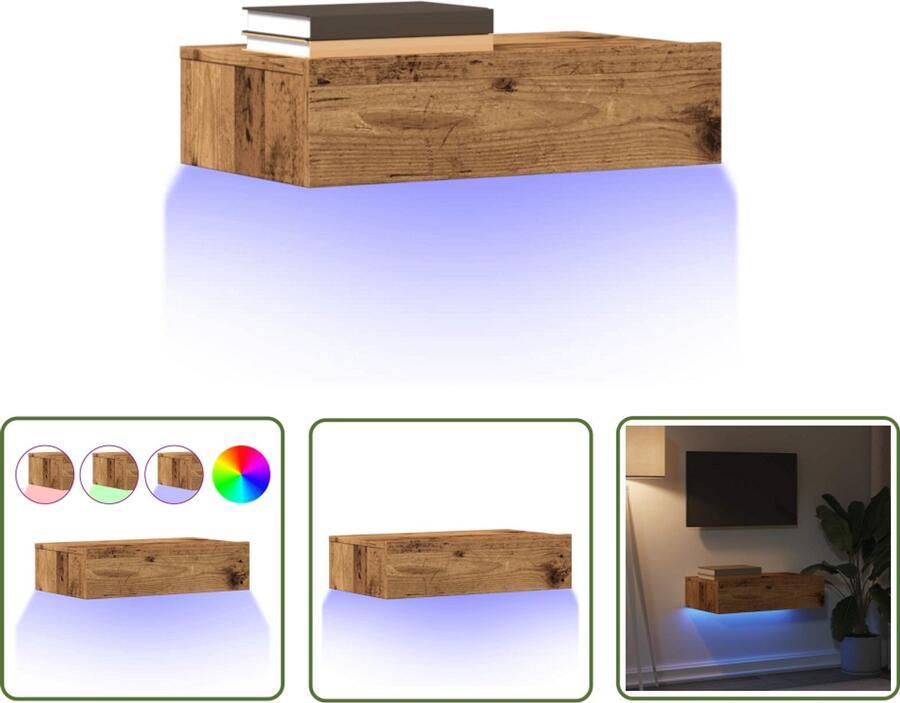 The Living Store vidaXL Tv-meubel met LED-verlichting 60x35x15 5 cm oud houtkleurig Tv Meubel Led Tv Meubel Houten Tv Kast Opberg Tv Meubel Vintage Tv Stand