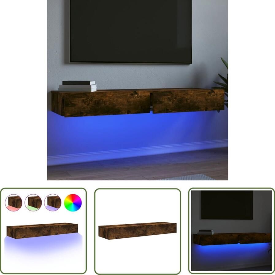 The Living Store TV-meubel LED-verlichting Gerookt eiken 120 x 35 x 15.5 cm Bewerkt hout Tv-meubel Led Tv-meubel Houten Tv-meubel Bruine Tv-meubel Salontafel