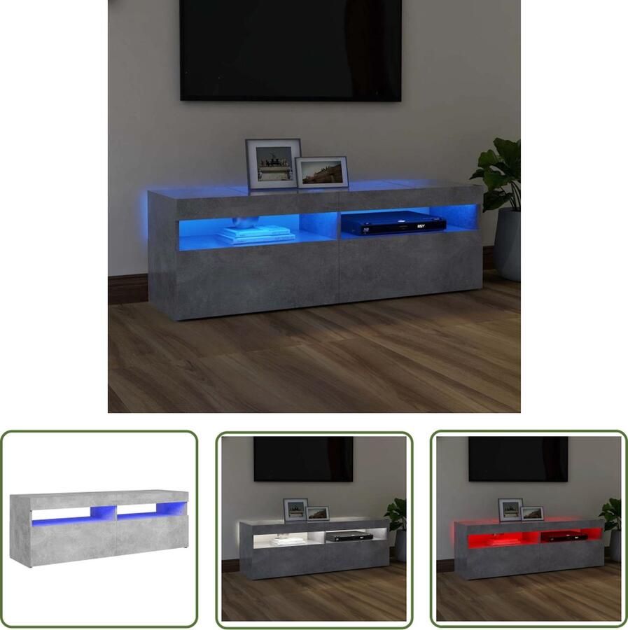 The Living Store vidaXL Tv-meubel met LED-verlichting 120x35x40 cm betongrijs Tv Meubels Led Tv Meubel Beton Grijs Tv Meubel Houten Tv Meubel Media Kast - Foto 2