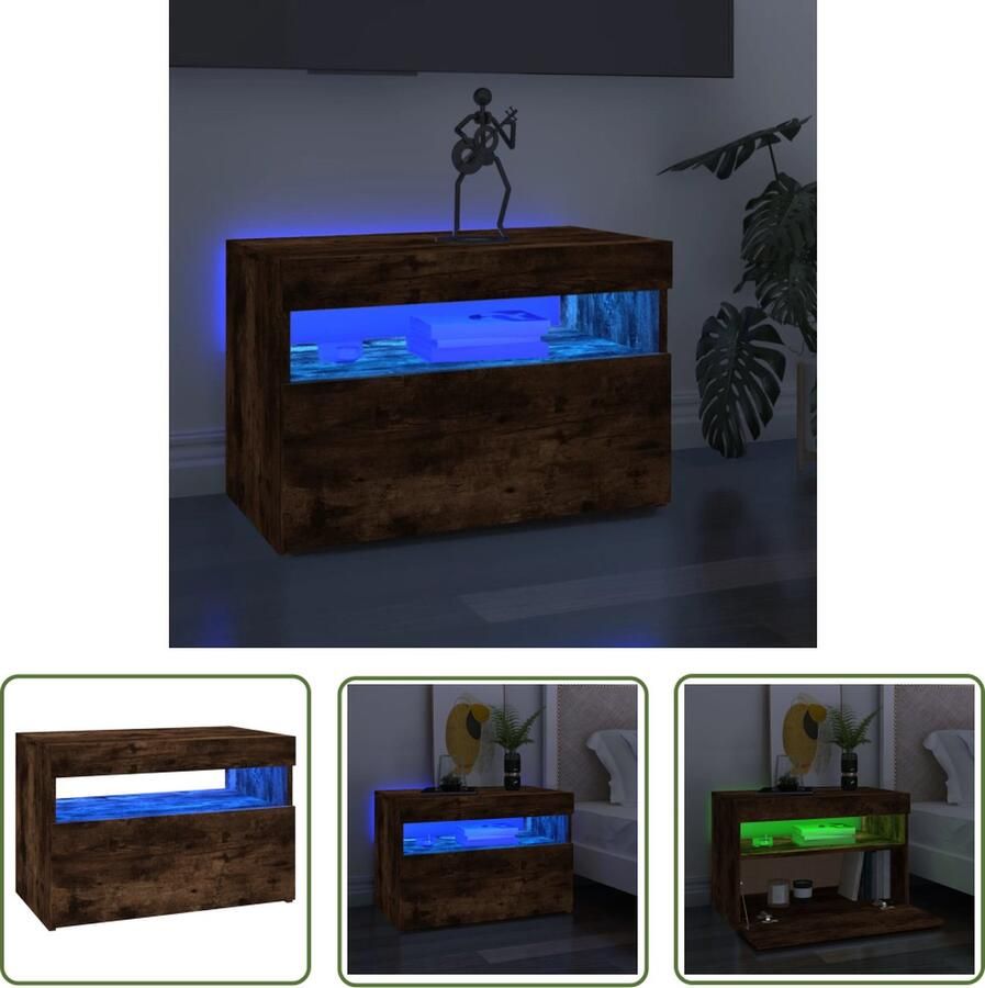 The Living Store TV-meubel LED-verlichting 60 x 35 x 40 cm Gerookt eiken Bewerkt hout RGB LED Tv Meubels Led Tv Meubel Media Kast Houten Tv Kast Gerookte Eiken - Foto 2