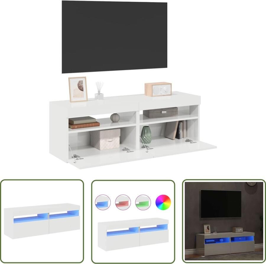 The Living Store Nachtkastjes LED-verlichting Hoogglans wit 60 x 35 x 40 cm RGB Set van 2 Nachtkastjes Led Lampen Slaapkamers Slaapkamervormen Houten Meubilair - Foto 4