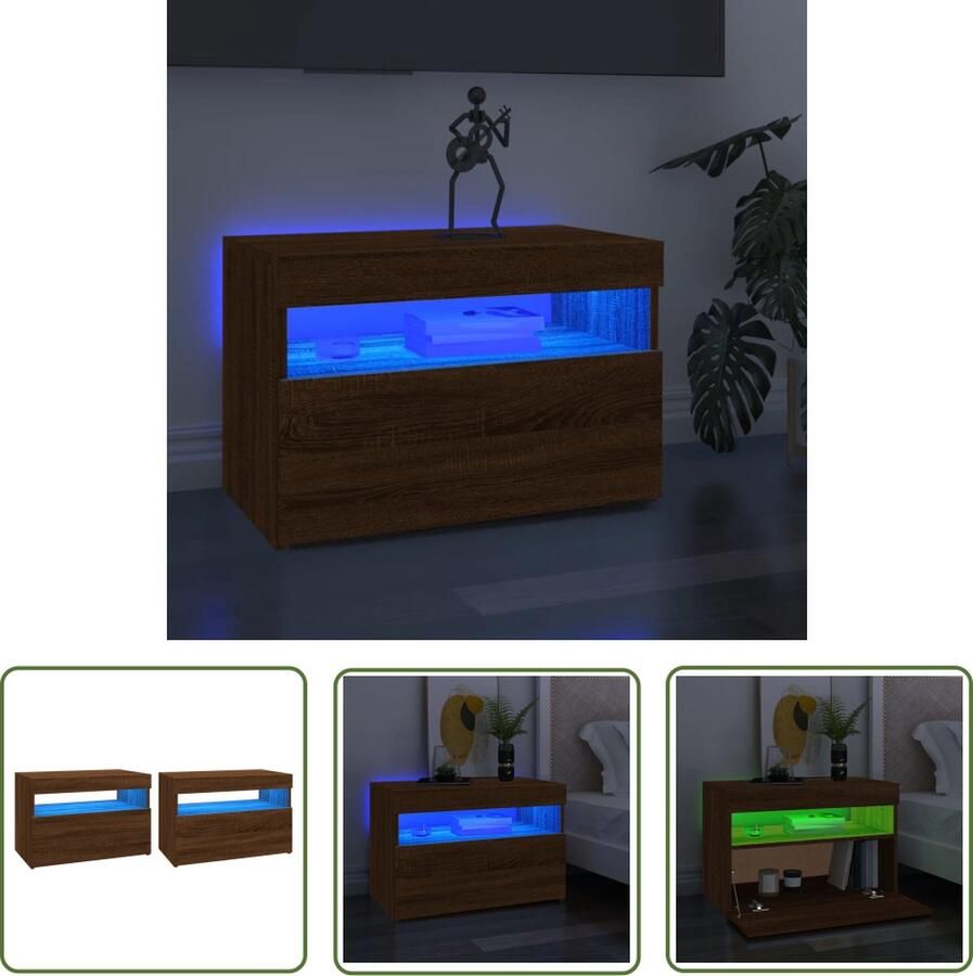 The Living Store TV-Meubels LED-verlichting Moderne Stijl Ruime Opbergruimte Bruineiken 60x35x40cm Met RGB LED Tv Meubels Led Tv Meubels Media Kast Bruin Tv Meubel Houten Tv Kast - Foto 2