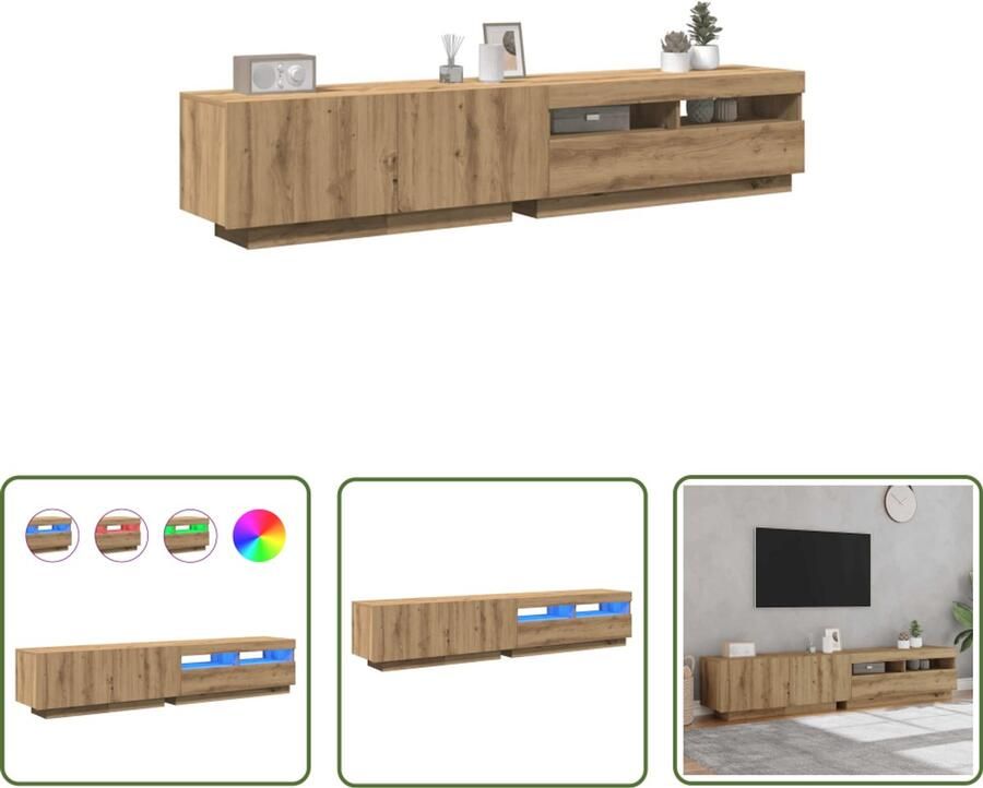 The Living Store vidaXL Led Tv Stand Tv Meubel Tv-meubel met LED 200x35x40 cm bewerkt hout artisanaal eiken Media Kast Houten Tv Tafel Salontafel