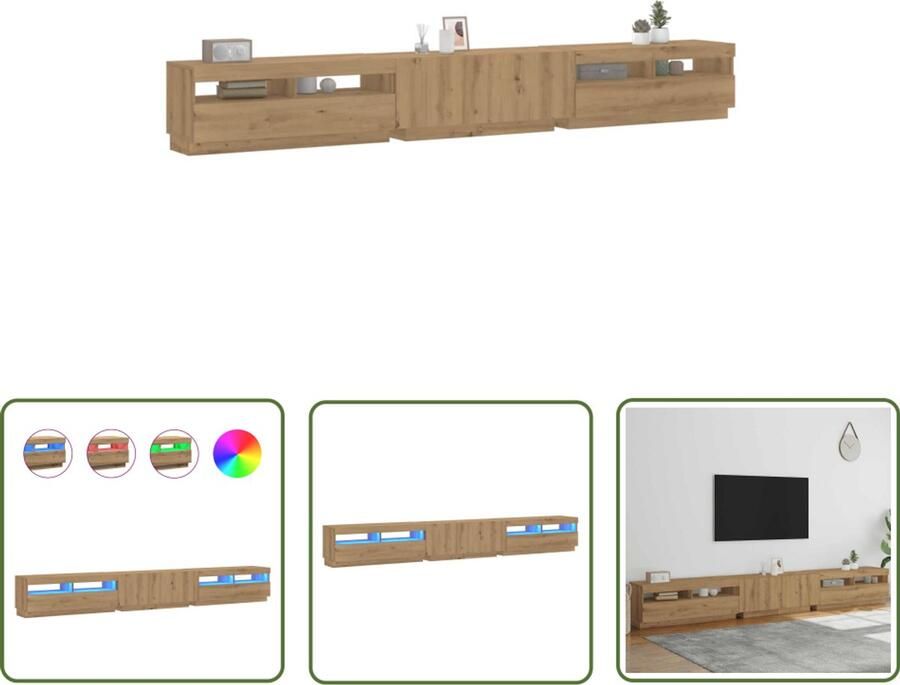 The Living Store vidaXL Led Tv Stand Tv Meubel Tv-meubel met LED 300x35x40 cm bewerkt hout artisanaal eiken Media Kast Salontafel Houten Tv Tafel