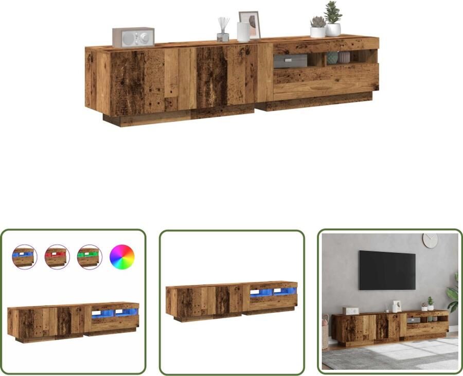 The Living Store Tv-meubel met LED 180x35x40 cm bewerkt hout oud hout Tv-meubel Led Verlichting Houten Tv-kast Media Kast Salontafel