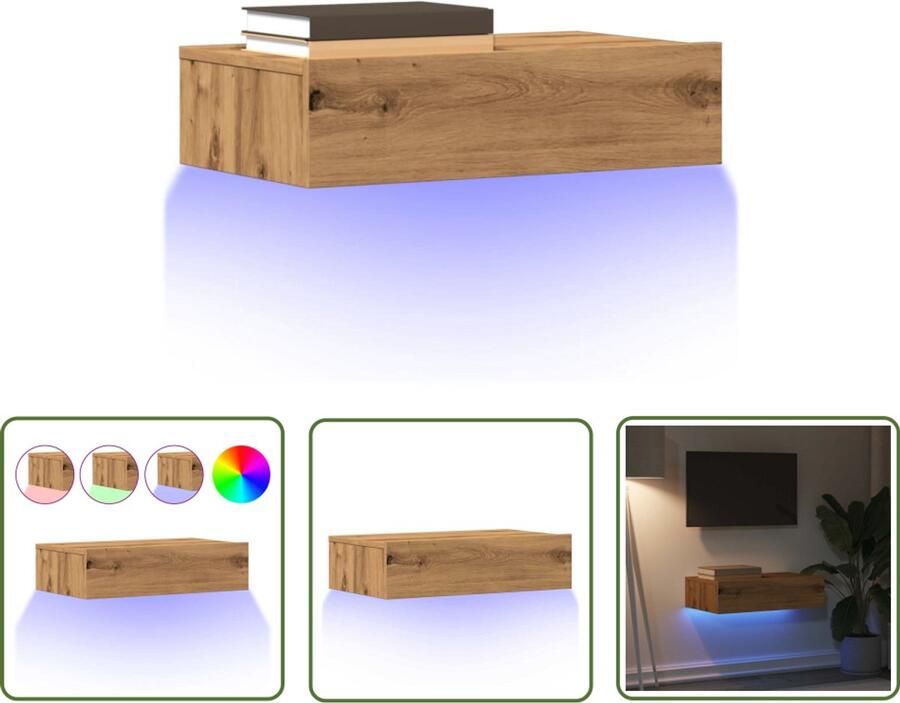 The Living Store vidaXL Tv-meubel met LED 60x35x15 5 cm artisanaal eikenkleur Tv-meubel Led-verlichting Houten Tv-meubel Salontafel Opbergruimte