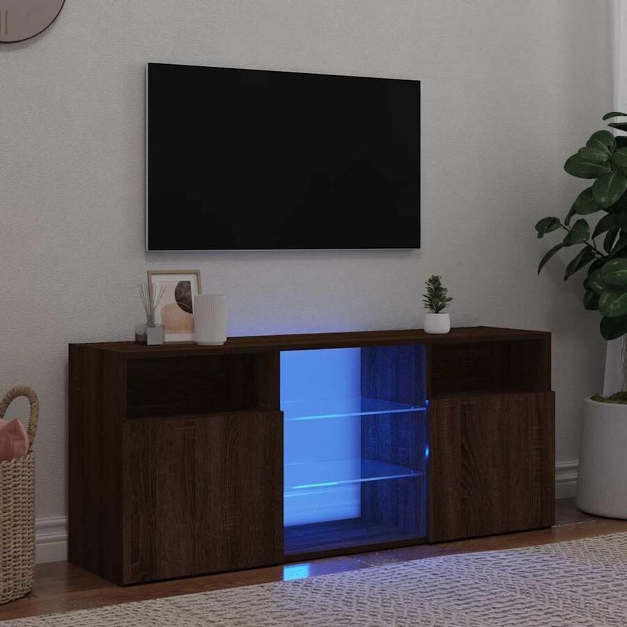 The Living Store TV-meubel LED-verlichting Bruineiken 120 x 30 x 50 cm Duurzaam materiaal Tv-meubel Led-verlichting Houten Tv-kast Bruine Eik Salontafel - Foto 2
